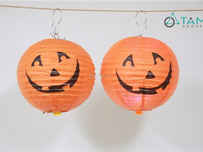 Lồng đèn giấy Bí ngô tròn trơn có đèn Led HLW-LDG-07